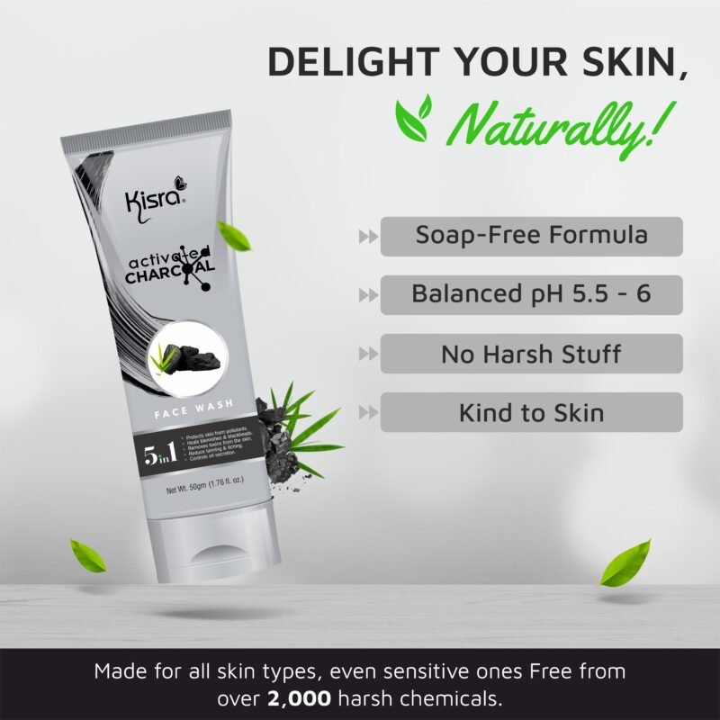 Kisra Activated Charcoal Anti-Pollution Face Wash for Deep Pore Cleaning, 50gm | Removes Dirt & Impurities | Suitable for Acne Prone Skin | For Men & Women - Image 10