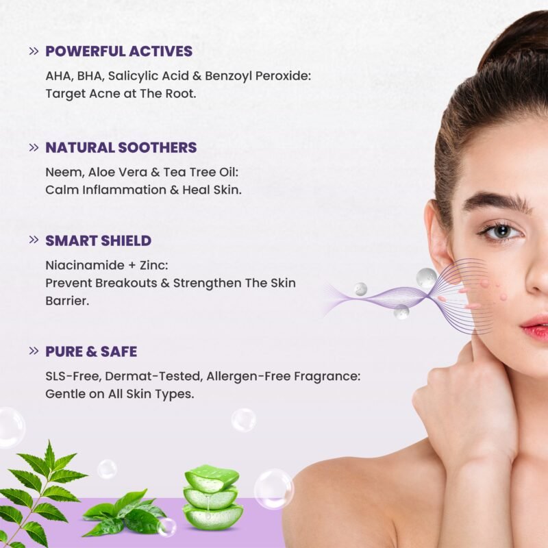 Kisra Pimple Care Face Wash with Tea Tree & Neem | Remove Acne, Pimples & Dark Spots For All Skin Types – 50ml - Image 7