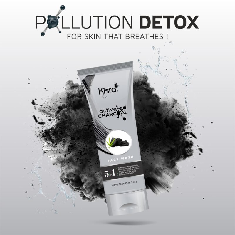 Kisra Activated Charcoal Anti-Pollution Face Wash for Deep Pore Cleaning, 50gm | Removes Dirt & Impurities | Suitable for Acne Prone Skin | For Men & Women - Image 6