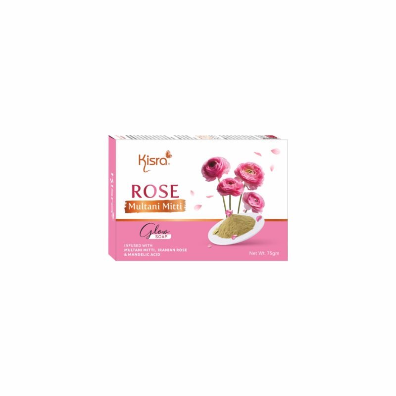 Kisra Rose Multani Mitti Glow Soap | Infused with Iranian Rose, Multani Mitti, Salicylic & Mandelic Acid | Deep Cleansing, Oil Control & Glow Boosting Soap | For All Skin Types | 75g