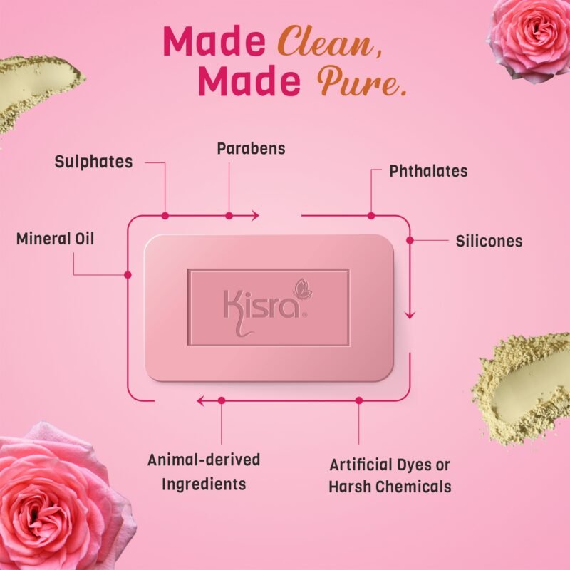Kisra Rose Multani Mitti Glow Soap | Infused with Iranian Rose, Multani Mitti, Salicylic & Mandelic Acid | Deep Cleansing, Oil Control & Glow Boosting Soap | For All Skin Types | 75g - Image 8