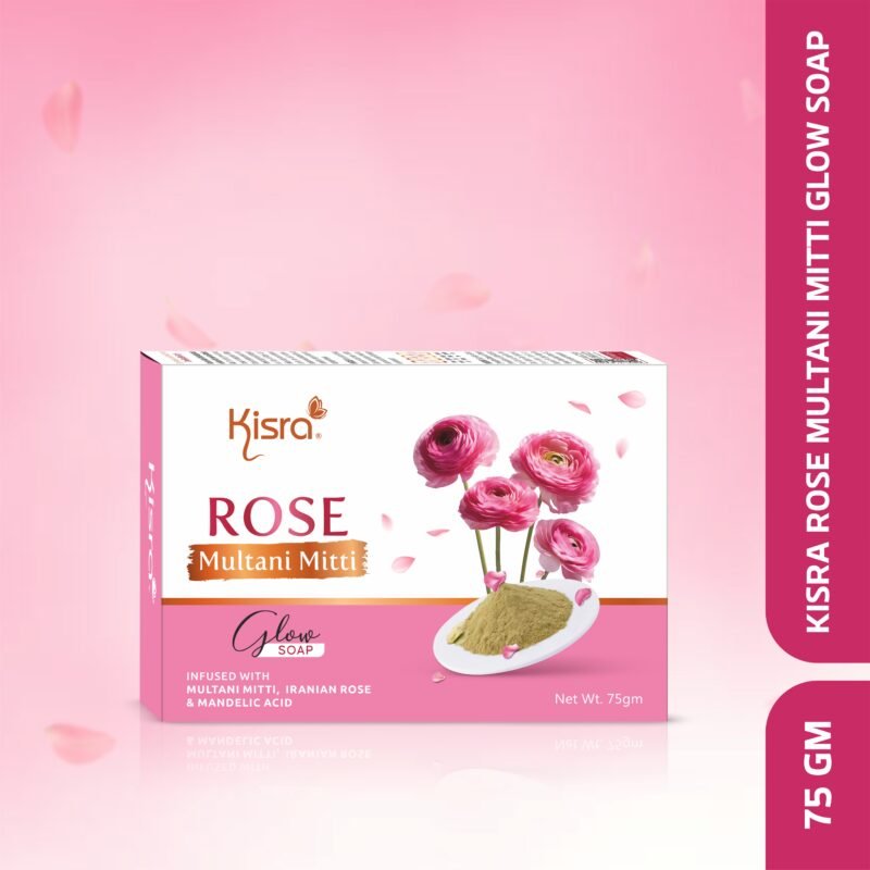 Kisra Rose Multani Mitti Glow Soap | Infused with Iranian Rose, Multani Mitti, Salicylic & Mandelic Acid | Deep Cleansing, Oil Control & Glow Boosting Soap | For All Skin Types | 75g - Image 2